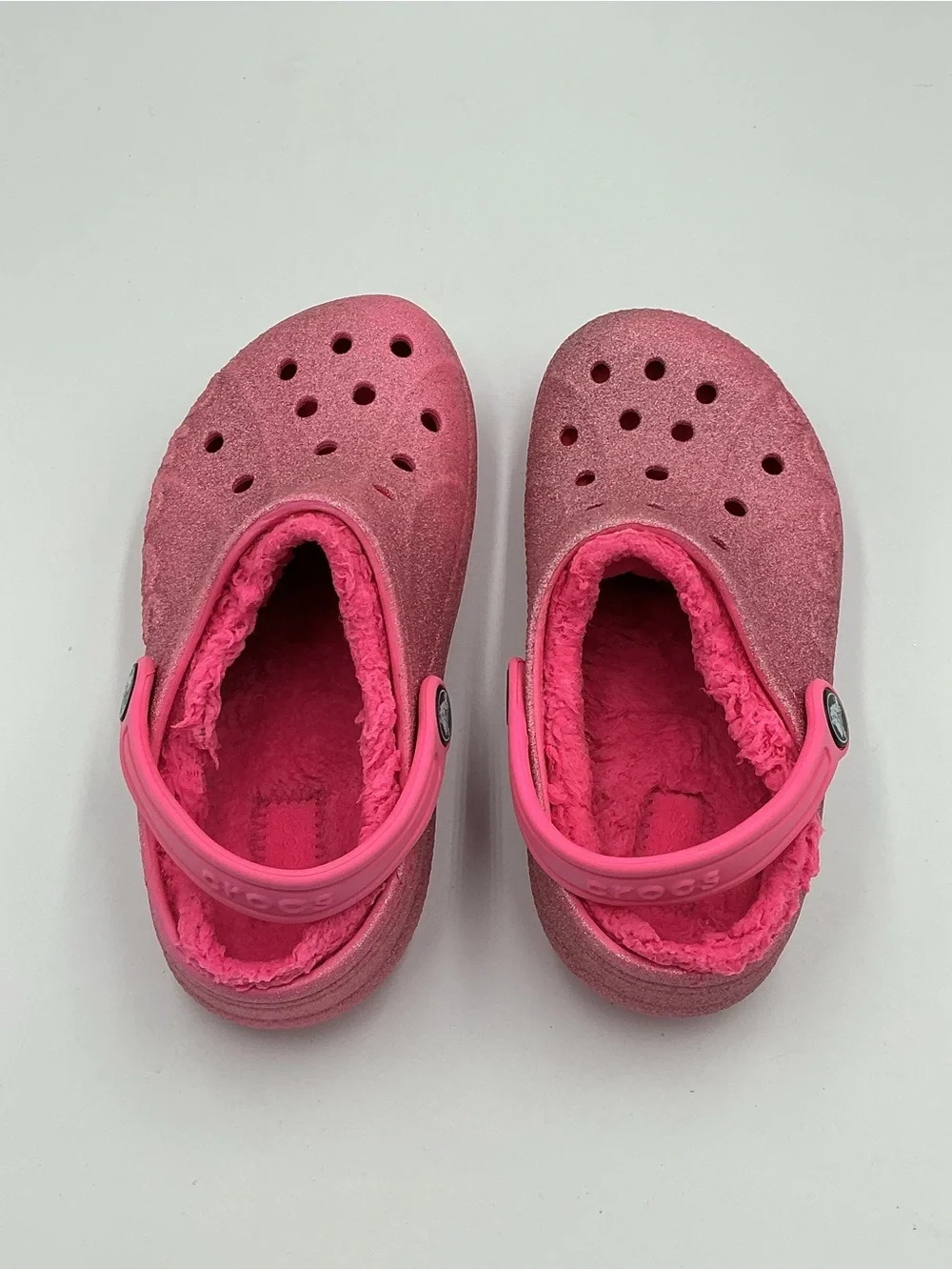 Crocs Youth Classic Lined Pink Clog Sparkle Size C13 #207656 Slip On Glitter